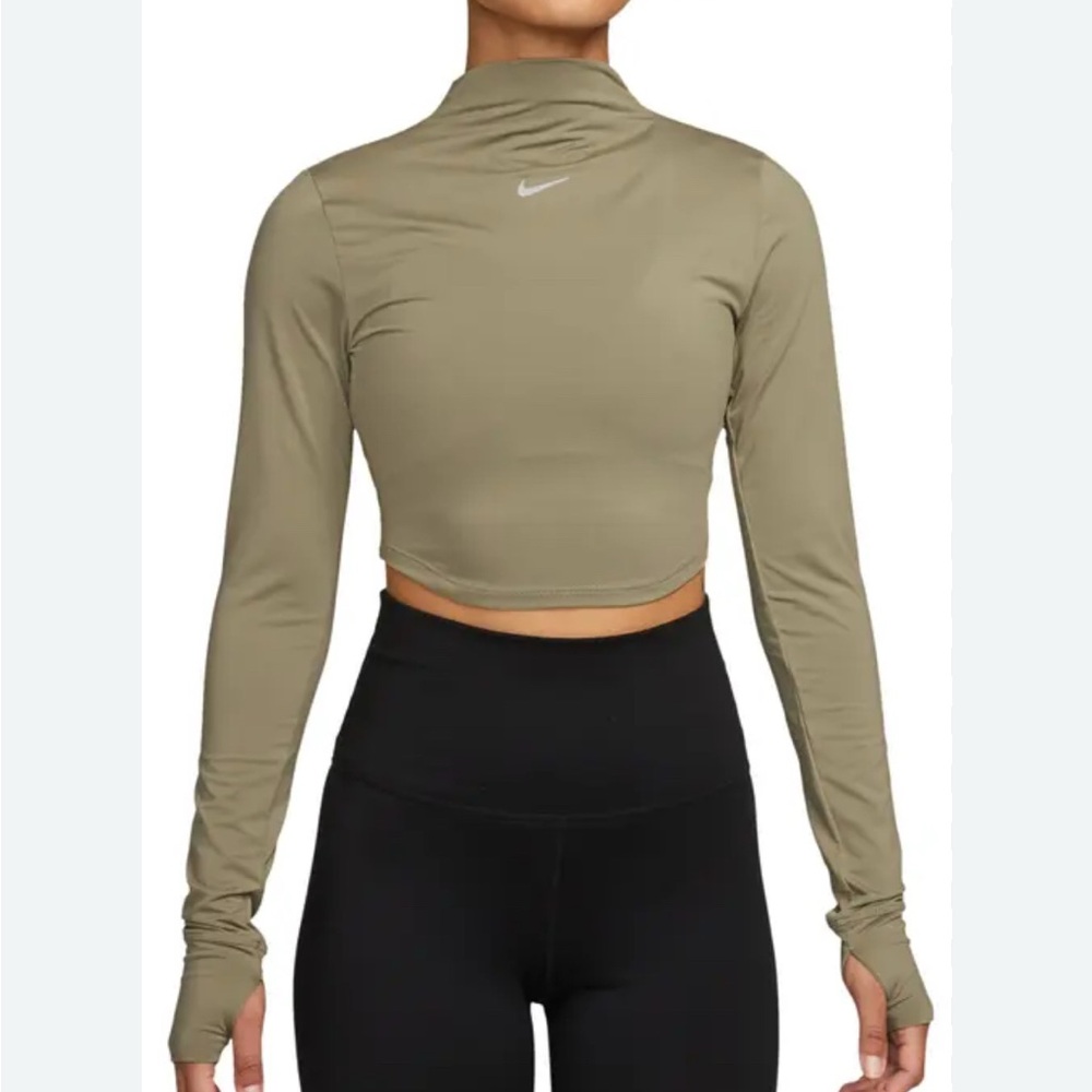 Nike Olive Green Long-Sleeve Cropped Athletic Top